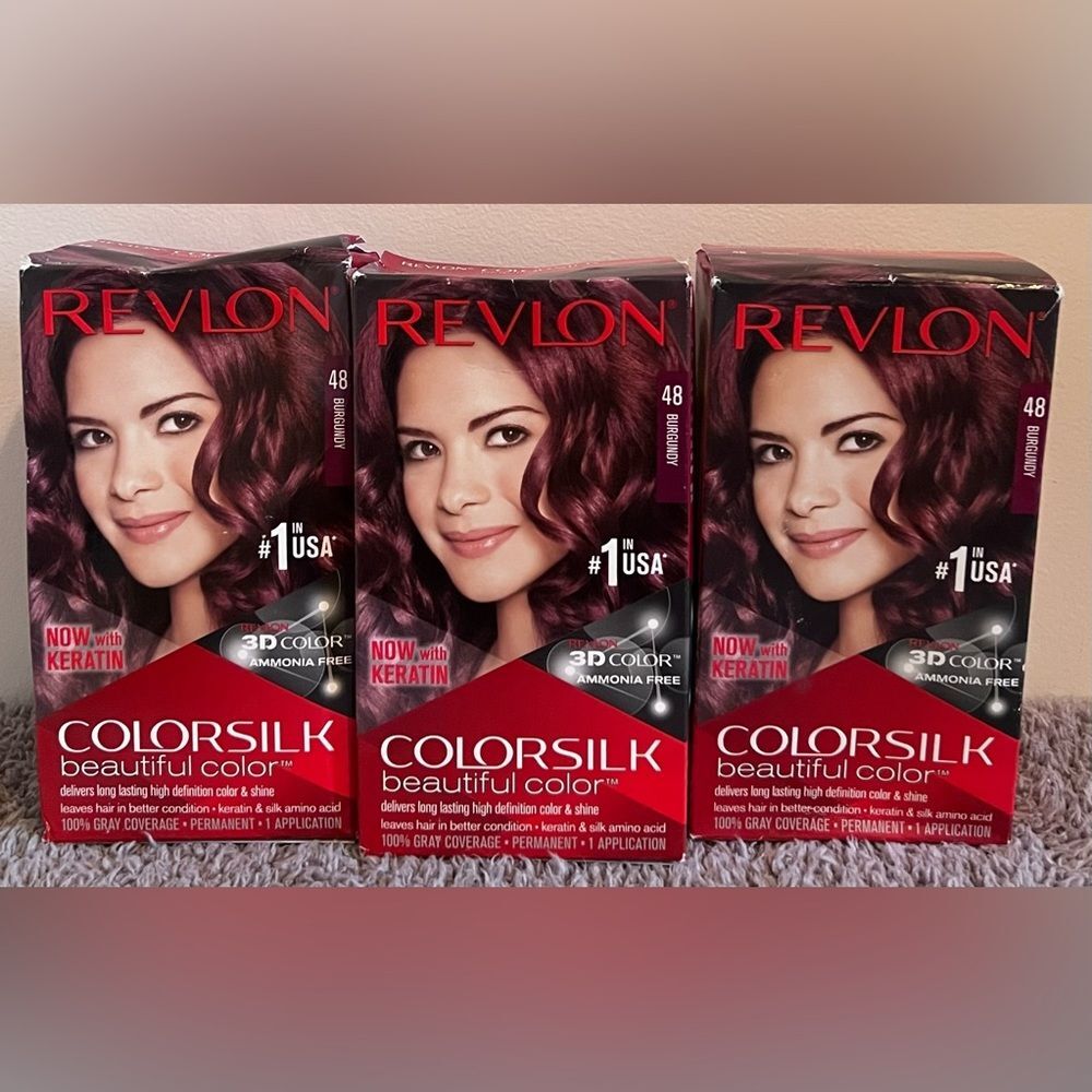 Revlon ColorSilk Beautiful Permanent Hair Color  #48 BURGUNDY lot of 3 NEW